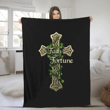 Discover Celtic Cross Faith & Fortune Shamrock Design Fleece Blankets