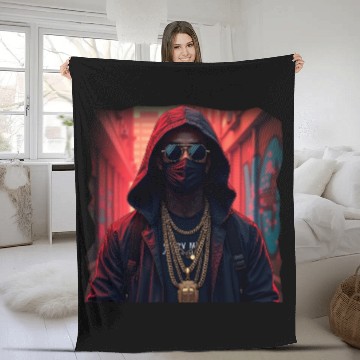 Discover Masked Street Rapper with Gold Chains – Urban Graf Fleece Blankets