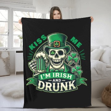 Discover Kiss Me I Am Irish And Drunk St. Patrick's Fleece Blankets