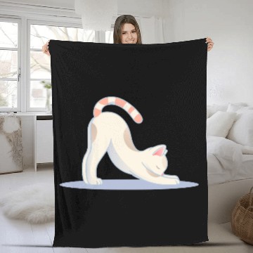 Discover cute cat in the classic yoga stretching pose Fleece Blankets