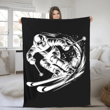 Discover Skiing In Extreme Sport Style Downhill Skiing Fleece Blankets