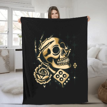 Discover Gold Skull In Hand Fleece Blankets