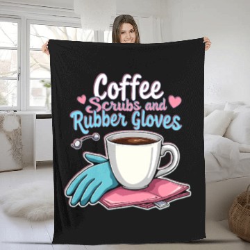 Discover Coffee & Rubber Gloves Humor Fleece Blankets