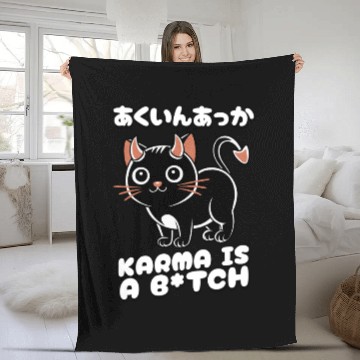Discover Karma is a B*tch Funny Japanese Proverb Devil Cat Fleece Blankets