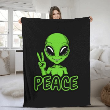 Discover Grey Alien Peace Fleece Blankets