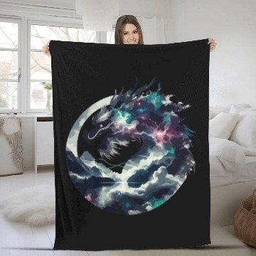 Discover Zen Black Chinese Dragon Fleece Blankets