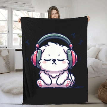 Discover Chill Puppy with Headphones Illustration Fleece Blankets