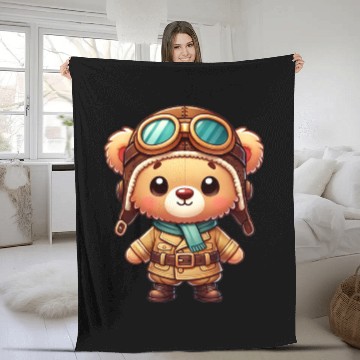 Discover Teddy bear pilot Fleece Blankets