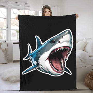 Discover Big White Shark Attack Fleece Blankets