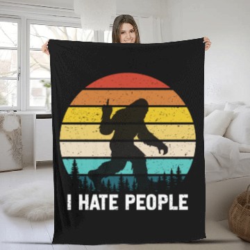 Discover I Hate People Retro Bigfoot Silhouette in Forest Fleece Blankets
