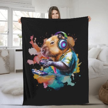Discover Funny Video Games Capybara Funny Capybara Gamer Fleece Blankets
