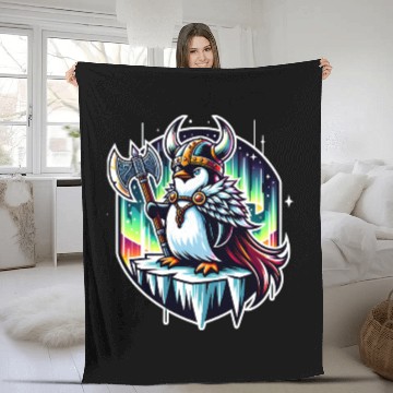 Discover Viking Penguin Conquering Northern Lights Fleece Blankets