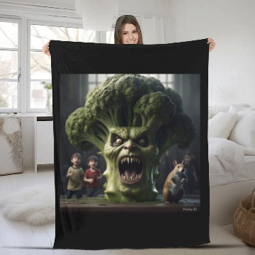 Discover a hyper realistic cinematicmean broccoli. Fleece Blankets