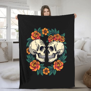 Discover Skulls & Flowers Dark Aesthetic Floral Fleece Blankets
