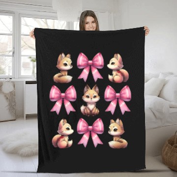 Discover Coquette Bow Kitsune Fox Mask Pink Ribbon Mom Fleece Blankets
