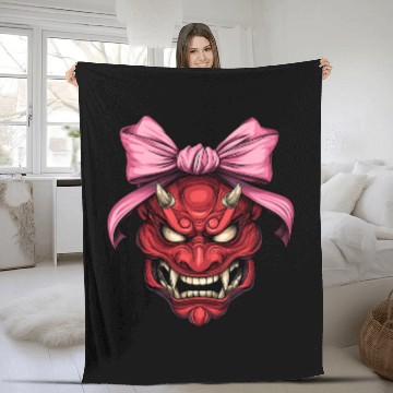 Discover Coquette Bow Oni Yokai Devil Mask Pink Mothers Day Fleece Blankets