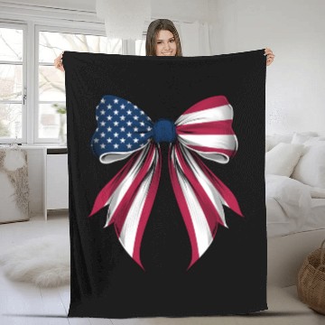 Discover Coquette Bow USA US Flag Patriotic Ribbon Mom Fleece Blankets