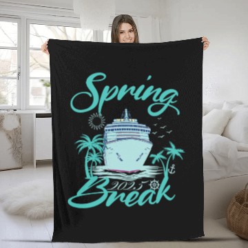 Discover Spring Break 2025 Cruise Ship Retro Design Fleece Blankets