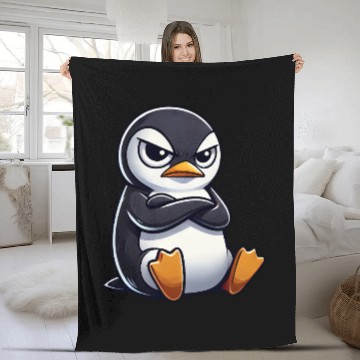 Discover Penguin cartoon skeptical look funny Fleece Blankets
