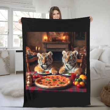 Discover Tiger Cubs eating pizza Fleece Blankets