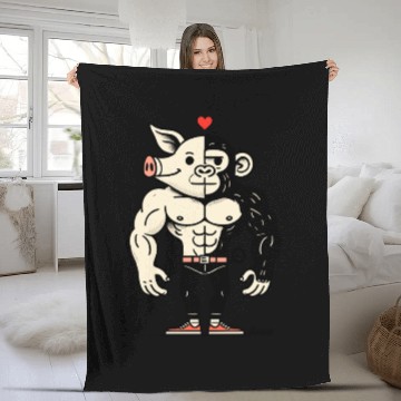 Discover Half Pig, Half Ape – Full Muscle Love Fleece Blankets