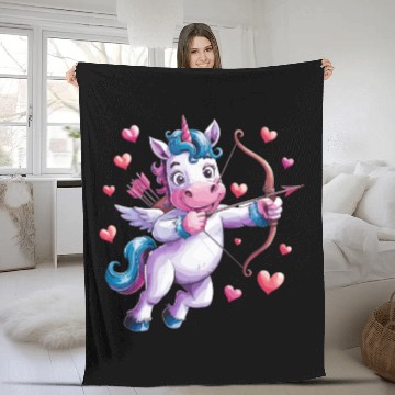 Discover Magical Cupid Unicorn with Hearts and Bow Fleece Blankets