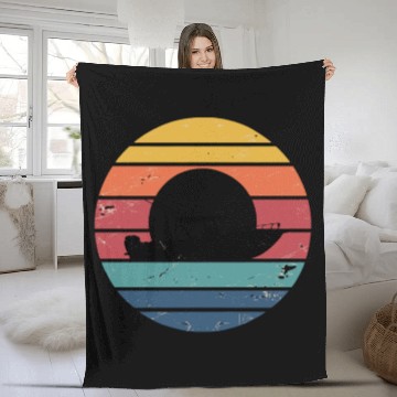 Discover Sunset Boat Silhouette in Striped Retro Colors Fleece Blankets