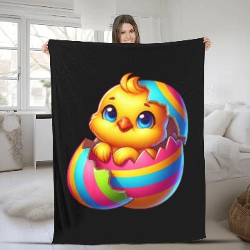 Discover Cute Chick Cartoon Colorful Easter Egg Hatching Fleece Blankets