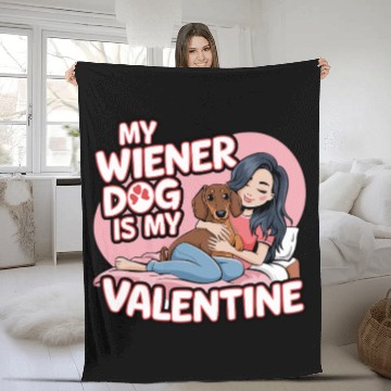 Discover My Wiener Dog Is My Valentine Dachshund Fleece Blankets