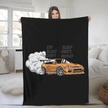 Discover Eat Sleep Drift Repeat Fleece Blankets – Neon JDM Car Raci