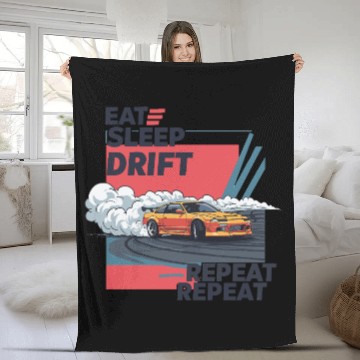 Discover Eat Sleep Drift Repeat Fleece Blankets – Neon JDM Car Raci