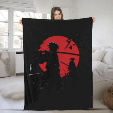 Discover Shadow Samurai Warriors Under Blood Moon Fleece Blankets