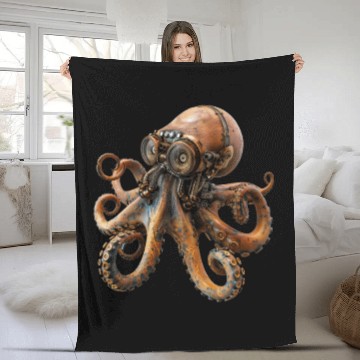 Discover Steampunk Octopus, Steampunk Sci-Fi Fleece Blankets