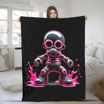 Discover Neon Wasteland: The Cyberpunk Gas Mask Warrior Fleece Blankets