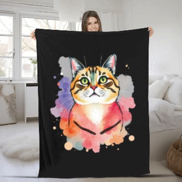 Discover Elegant Watercolor Cat Fleece Blankets – Artistic Cat Love
