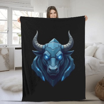 Discover Bull face Fleece Blankets