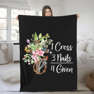 Discover 1 Cross 3 Nails 4 Given Christian He is Risen Fleece Blankets