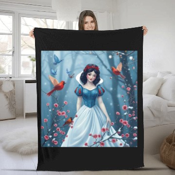 Discover Snow White fantasy with birds. Fleece Blankets