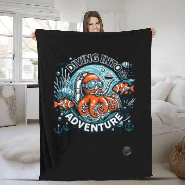 Discover Diving Into Adventure – Octopus Diver Fleece Blankets