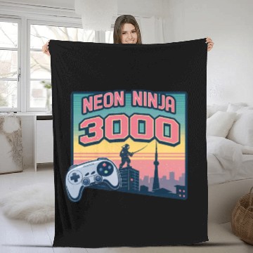 Discover Neon Ninja 3000 - Retro Video Game Fleece Blankets