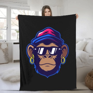 Discover Cool Monkey with Sunglasses Urban Cartoon Style Fleece Blankets