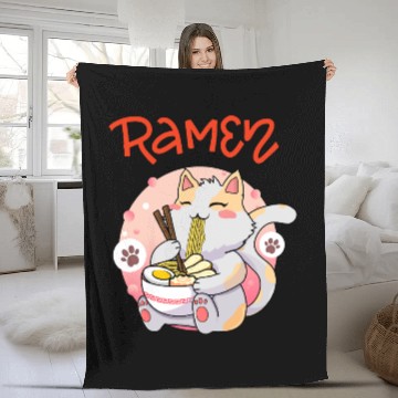 Discover Cute Cat Ramen - Japanese Anime Kawaii Kitty Fleece Blankets
