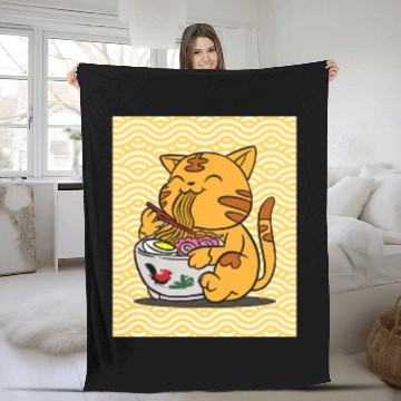 Discover I Love Ramen Cat - Cute Anime Style Japanese Food Fleece Blankets