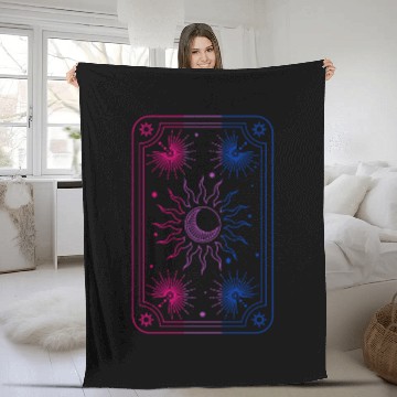 Discover Mystical Tarot Card Sun in Bisexual Flag Colors Fleece Blankets