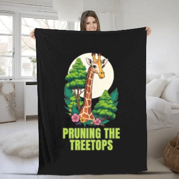 Discover Gardener Giraffe - Pruning the treetops Fleece Blankets