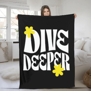 Discover Dive Deeper – Bold Typography with Floral Accents Fleece Blankets