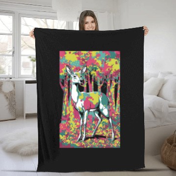Discover Trippy camouflage deer in the forest Fleece Blankets