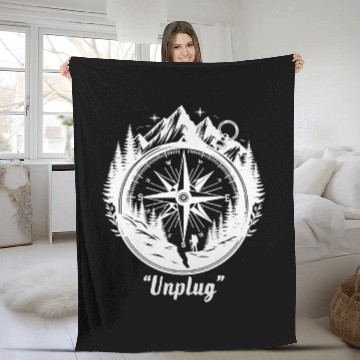 Discover Compass Mountains Hiker, Unplug Nature Adventure Fleece Blankets