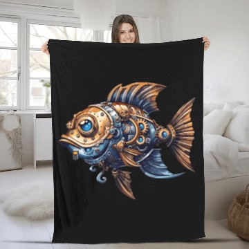 Discover Steampunk Fish Unique Fantasy Ocean Fleece Blankets