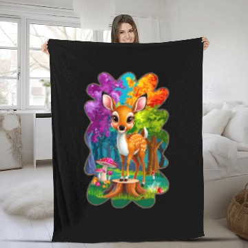 Discover Kids deer in the forest 2 Fleece Blankets